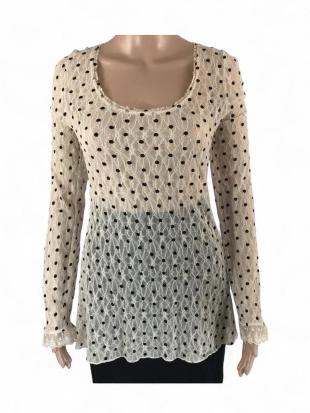 Free people ivory and black polka lace top - Picture 2 of 8